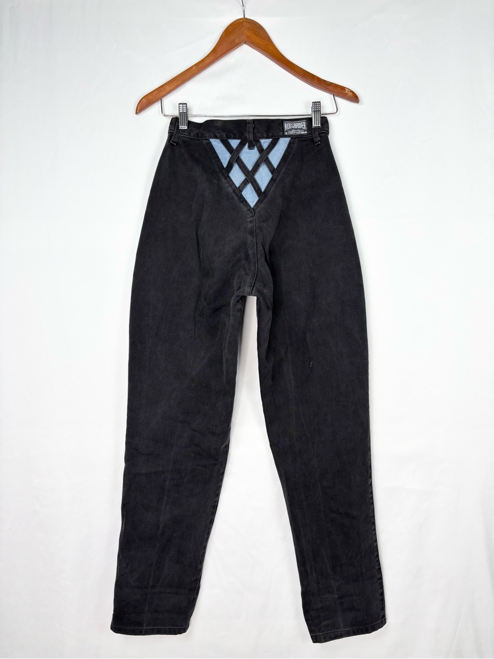 Vintage‎ Rough Rider High Waist Jeans Black Blue Criss Cross Size 24-25